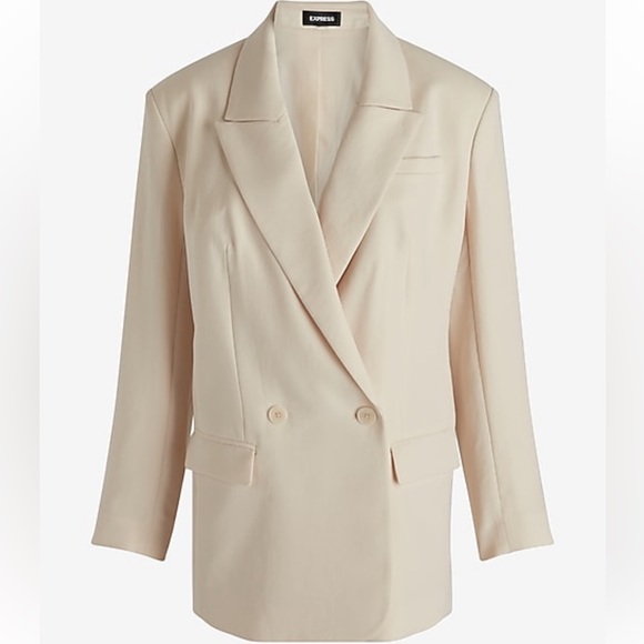 NWT Express Oversized Blazer Cream Summer Top Aritzia Like Blazer Crepe XS - Picture 5 of 9